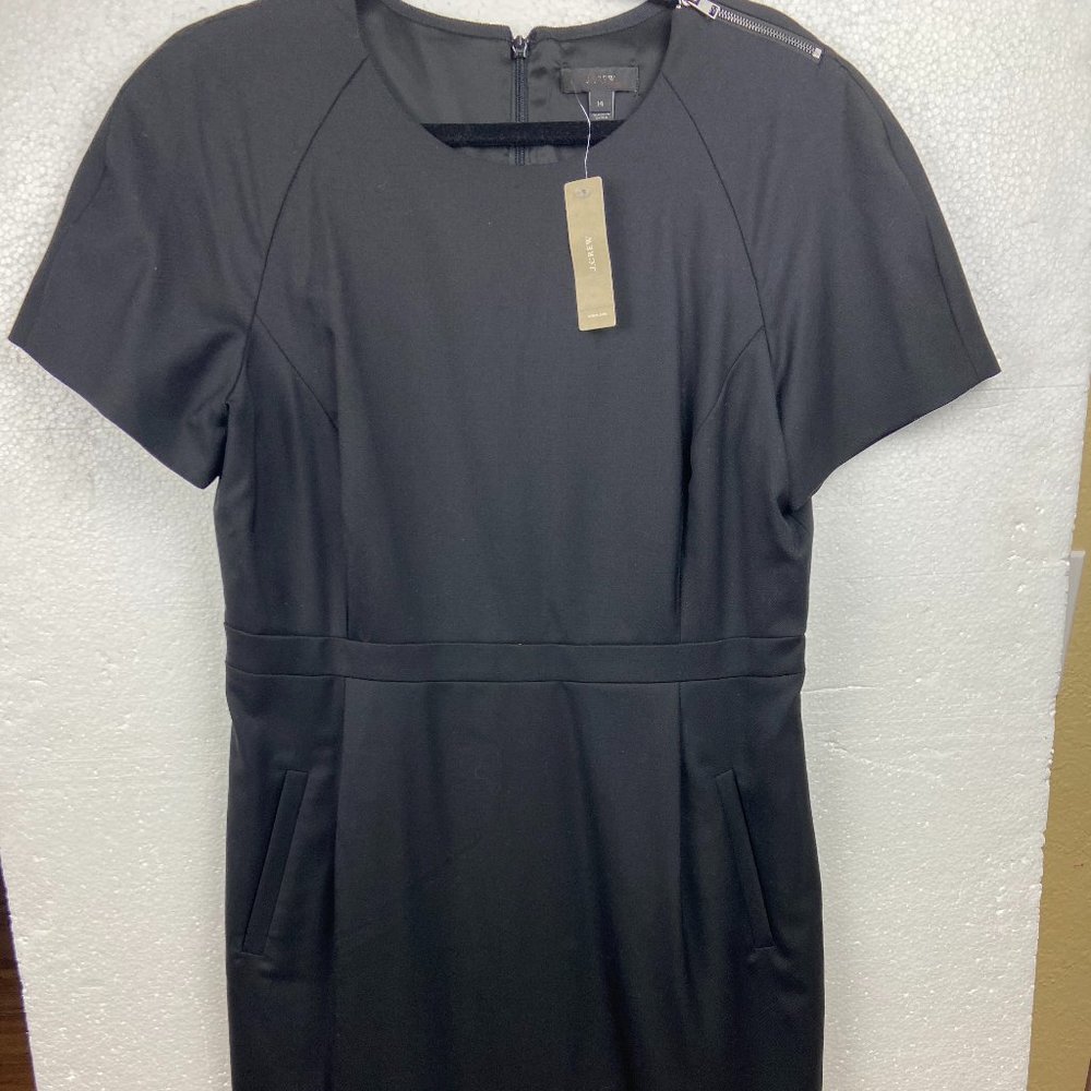 NWT J. Crew Black Zip Shoulder Sheath Dress Wool